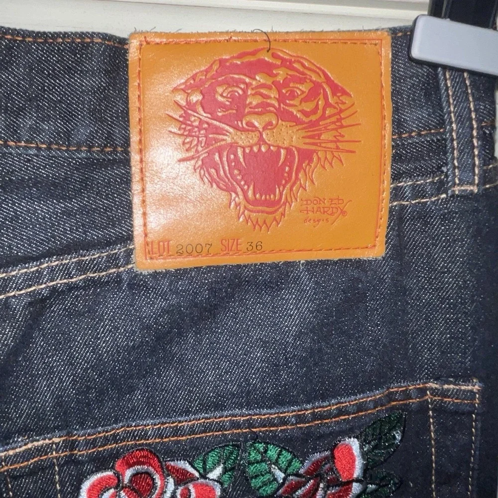 Vintage Ed Hardy Raw Panther Jeans Skull Embroidered 2007 Y2K Streetwear 36 X 32
